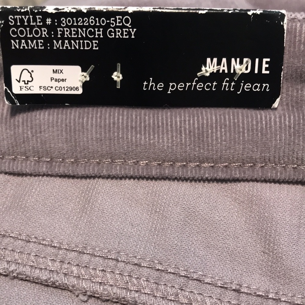 Bandolino Women's 18 Mandie Corduroy Pants French Grey‎ Straight High Rise NEW - Picture 7 of 8
